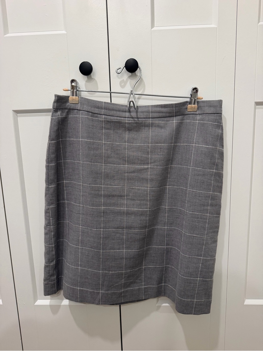 Ann Taylor Classic Gray Windowpane Linen Blend A-Line Skirt